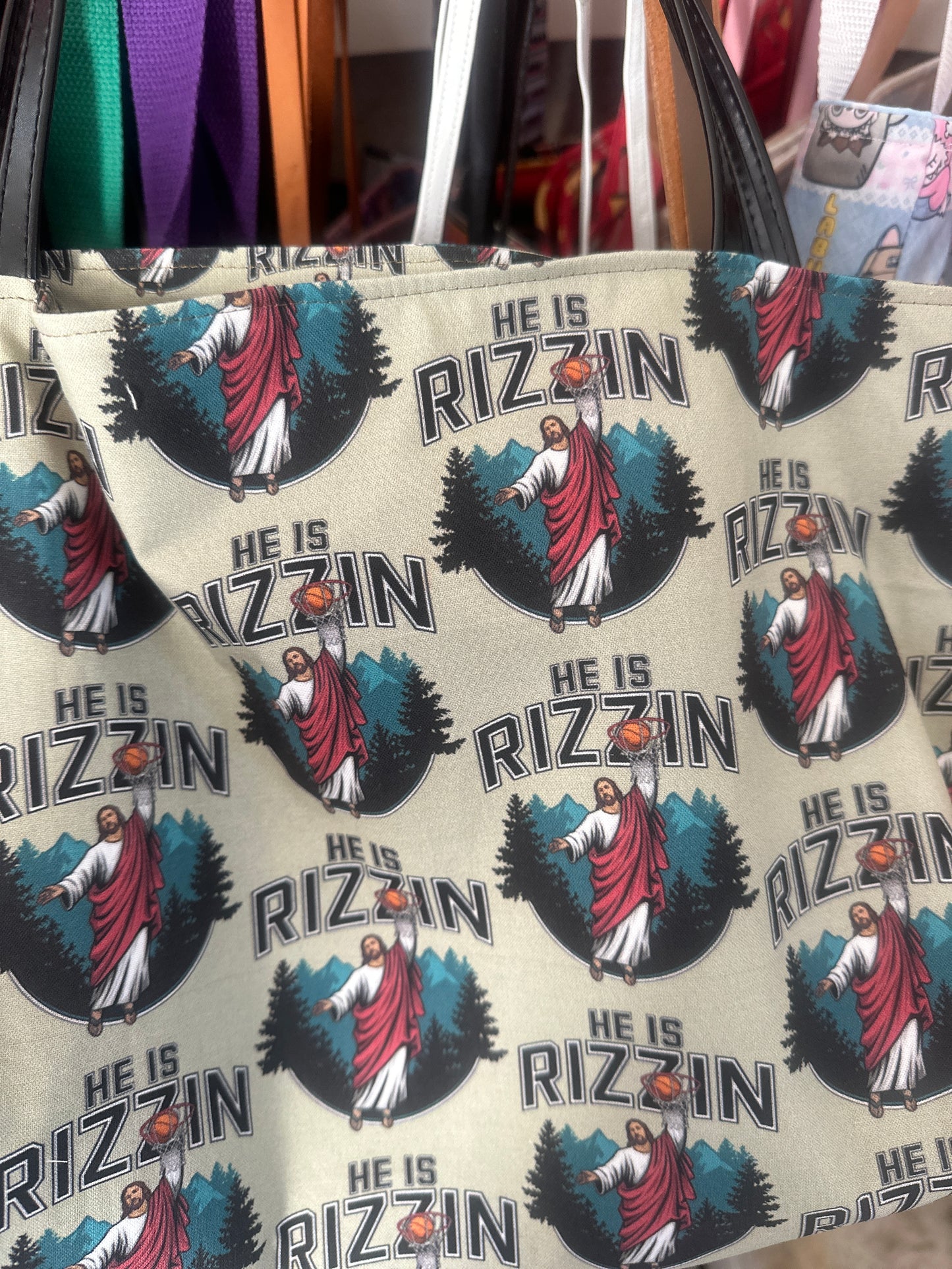 “He Is Rizzin” Reversible Tote Bag