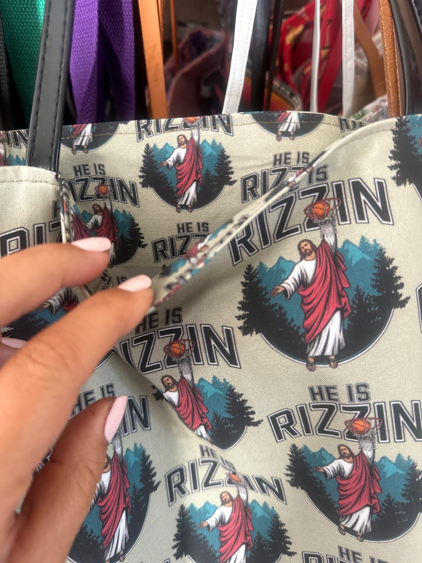 “He Is Rizzin” Reversible Tote Bag