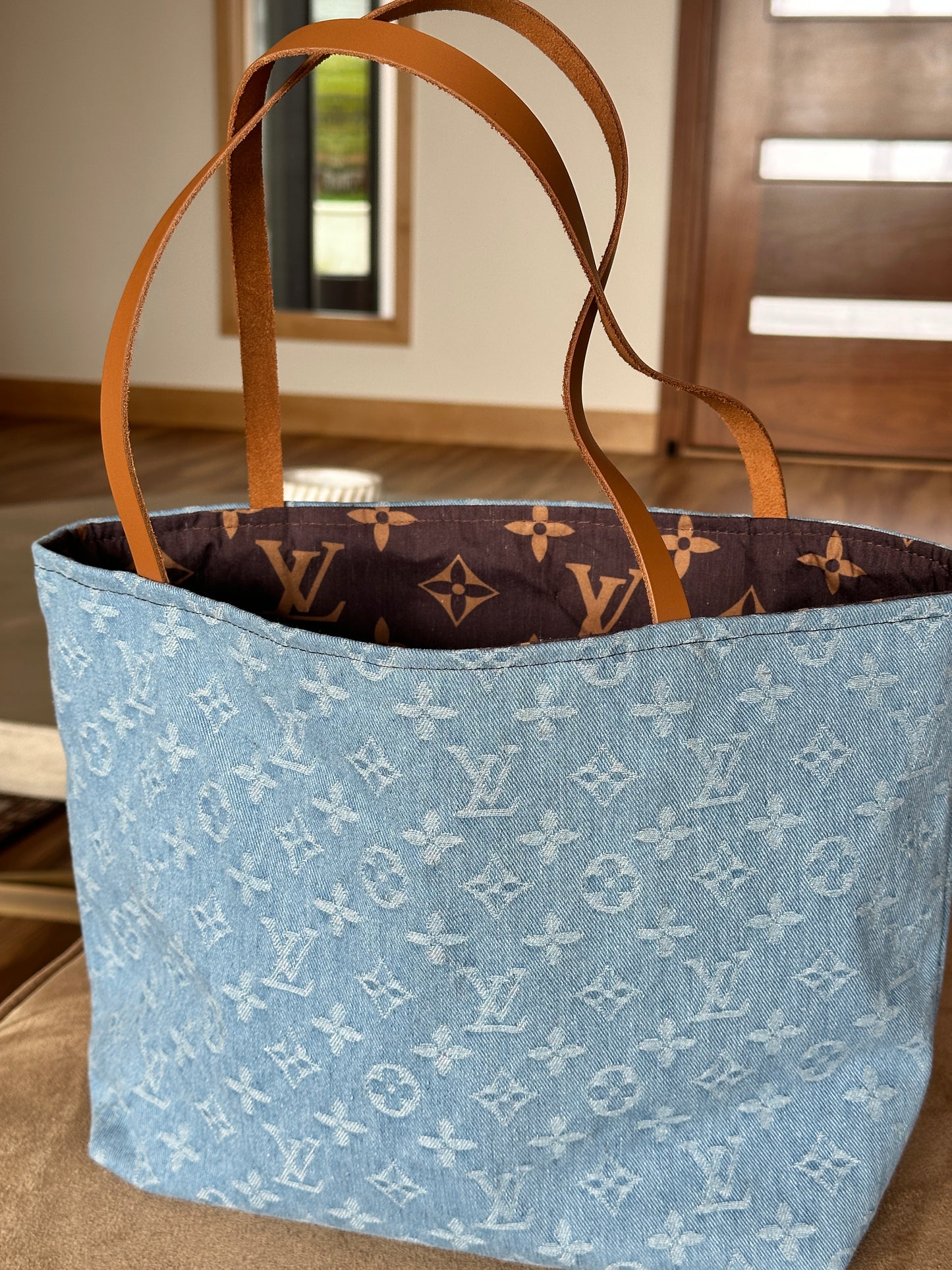 Handmade Reversible Tote – Upcycled LV Denim & Brown LV Cotton