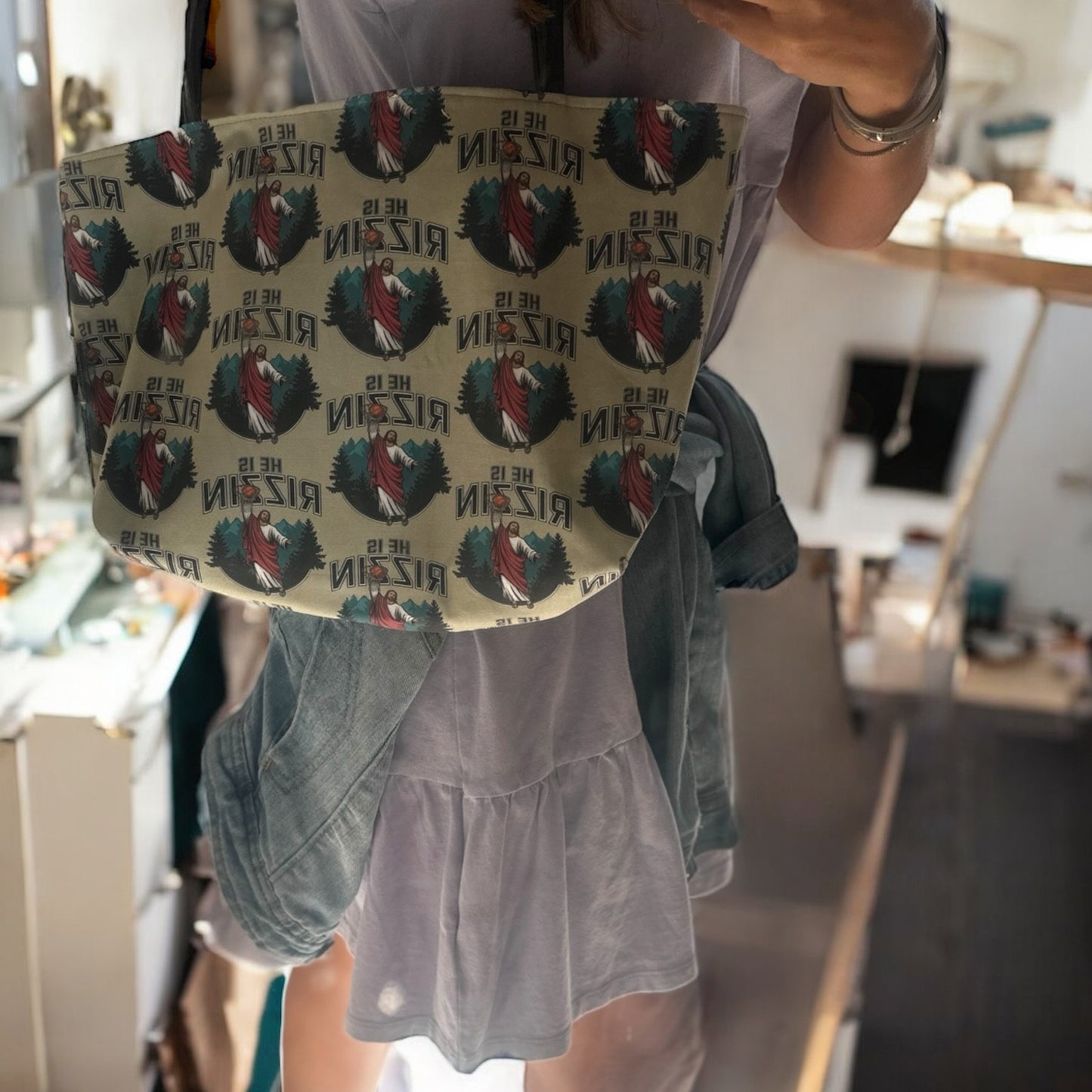 “He Is Rizzin” Reversible Tote Bag