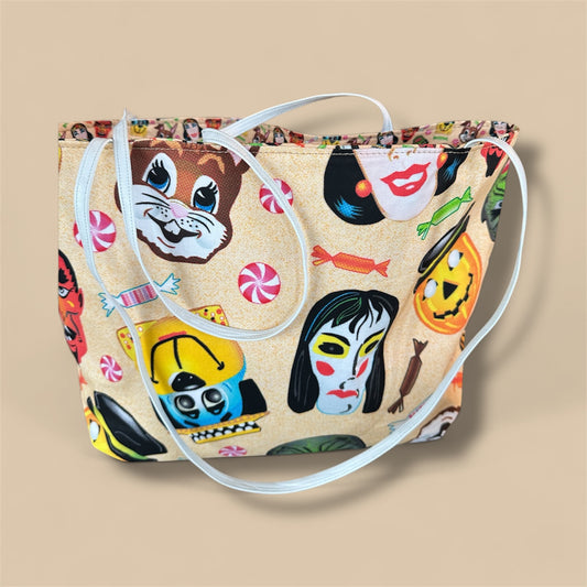 Vintage Halloween Mask Tote – Reversible Trick-or-Treat Edition