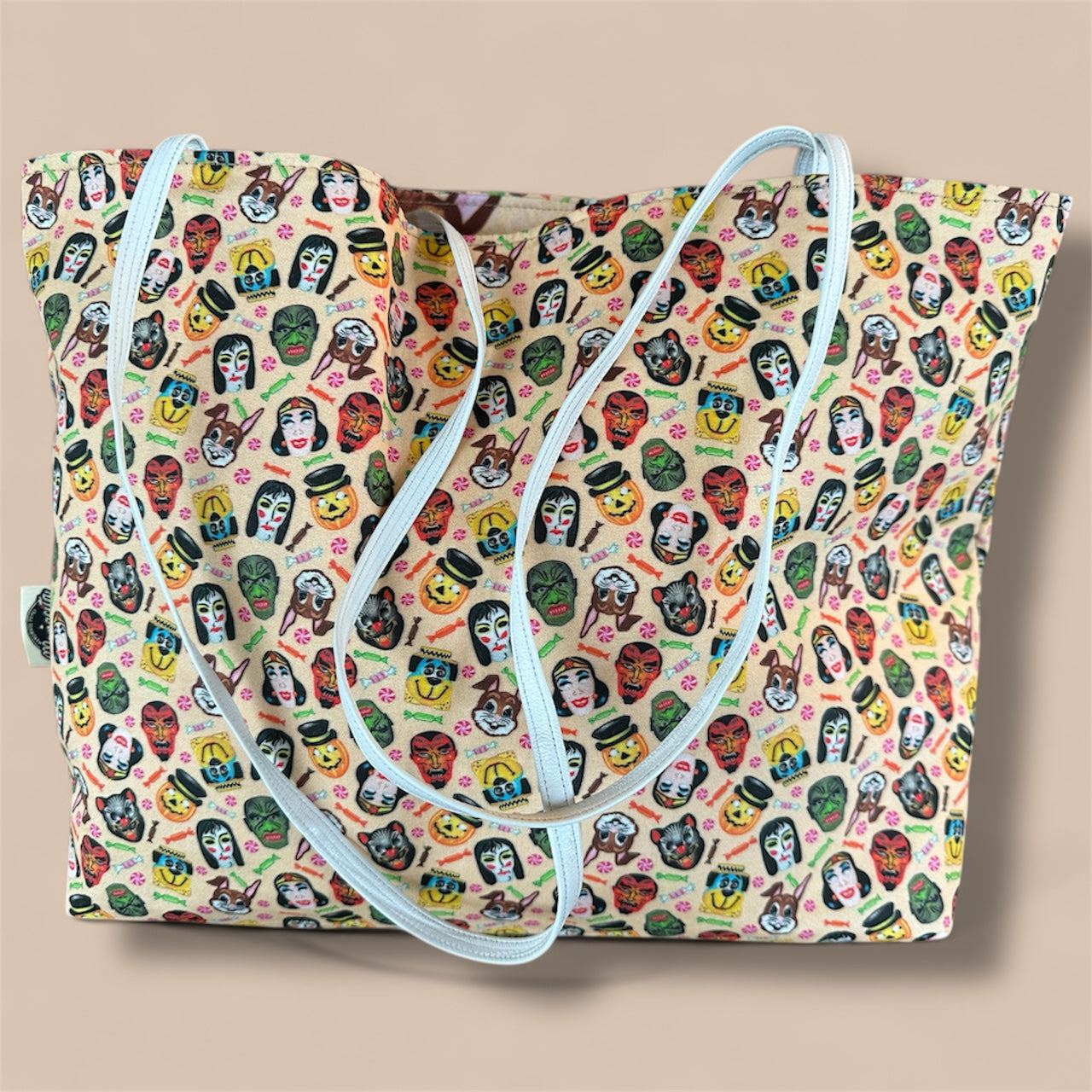Vintage Halloween Mask Tote – Reversible Trick-or-Treat Edition