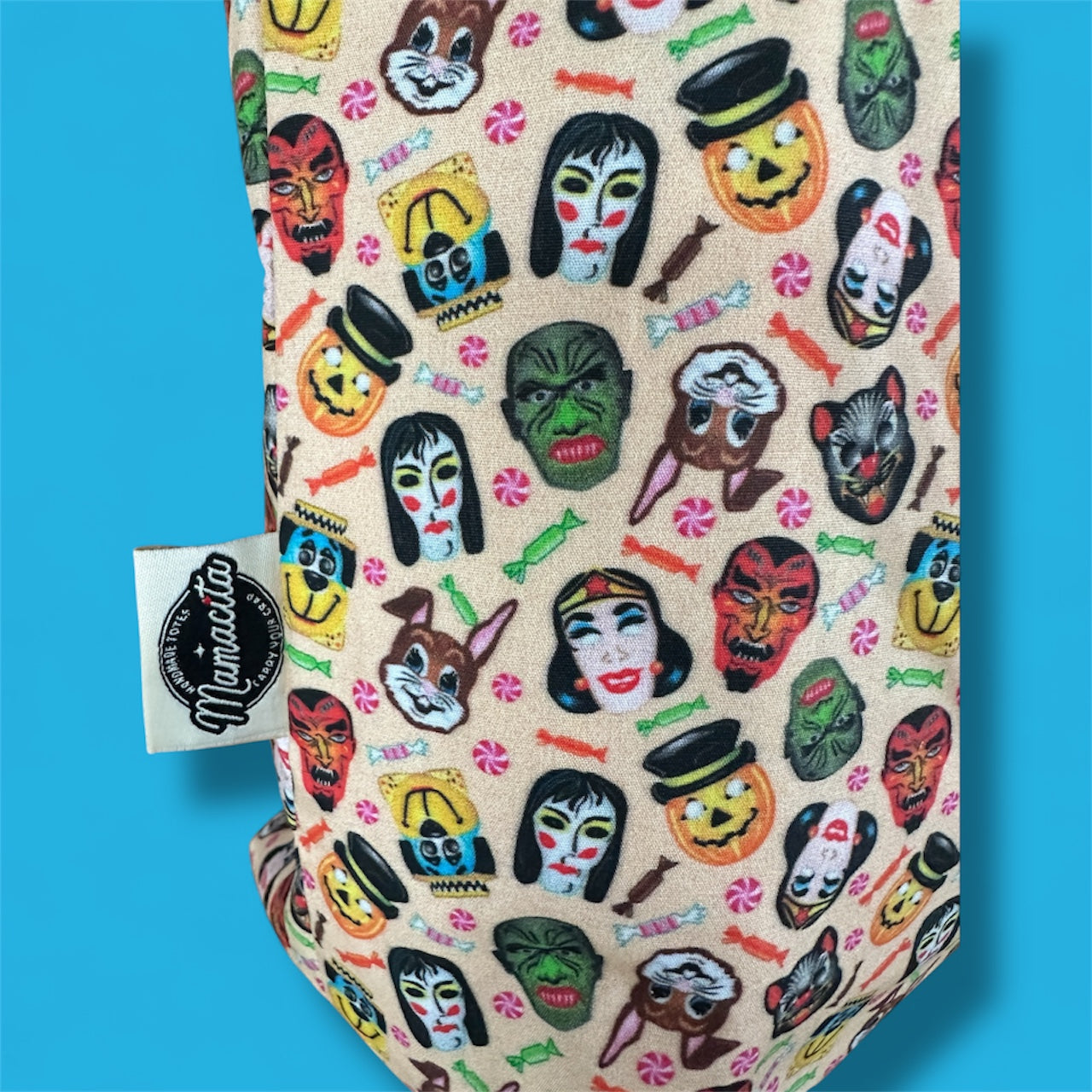 Vintage Halloween Mask Tote – Reversible Trick-or-Treat Edition