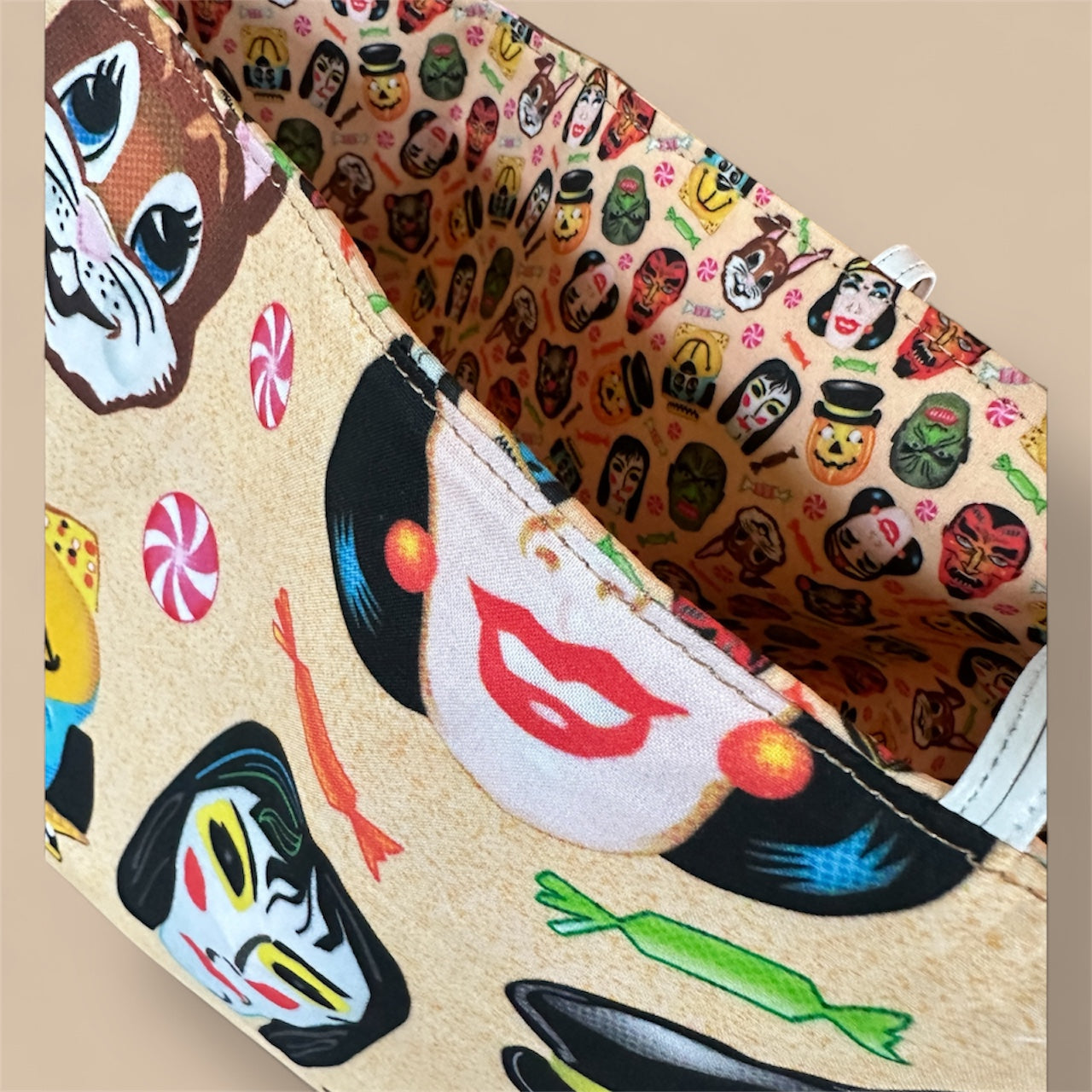 Vintage Halloween Mask Tote – Reversible Trick-or-Treat Edition